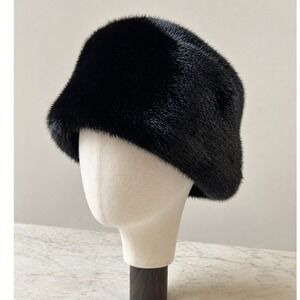 Vintage Gene Kittrell Pillbox Black Fur Mink Hat with Animal Paw Detail Women